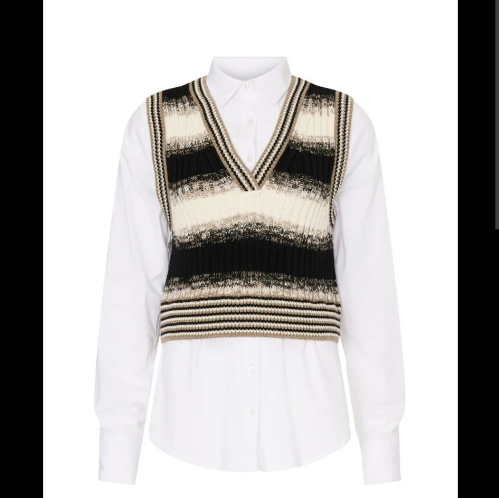 Veronica Beard Sweater Vest Oxford Shirt Size M